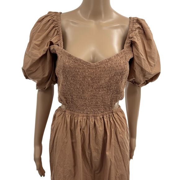 Faithfull The Brand Plain Hazelnut Bloom Midi Dress - Picture 7 of 14